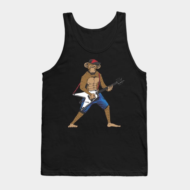 Funny Monkey Playing The Electric Guitar Musician Guitarist Tank Top by ArtedPool
